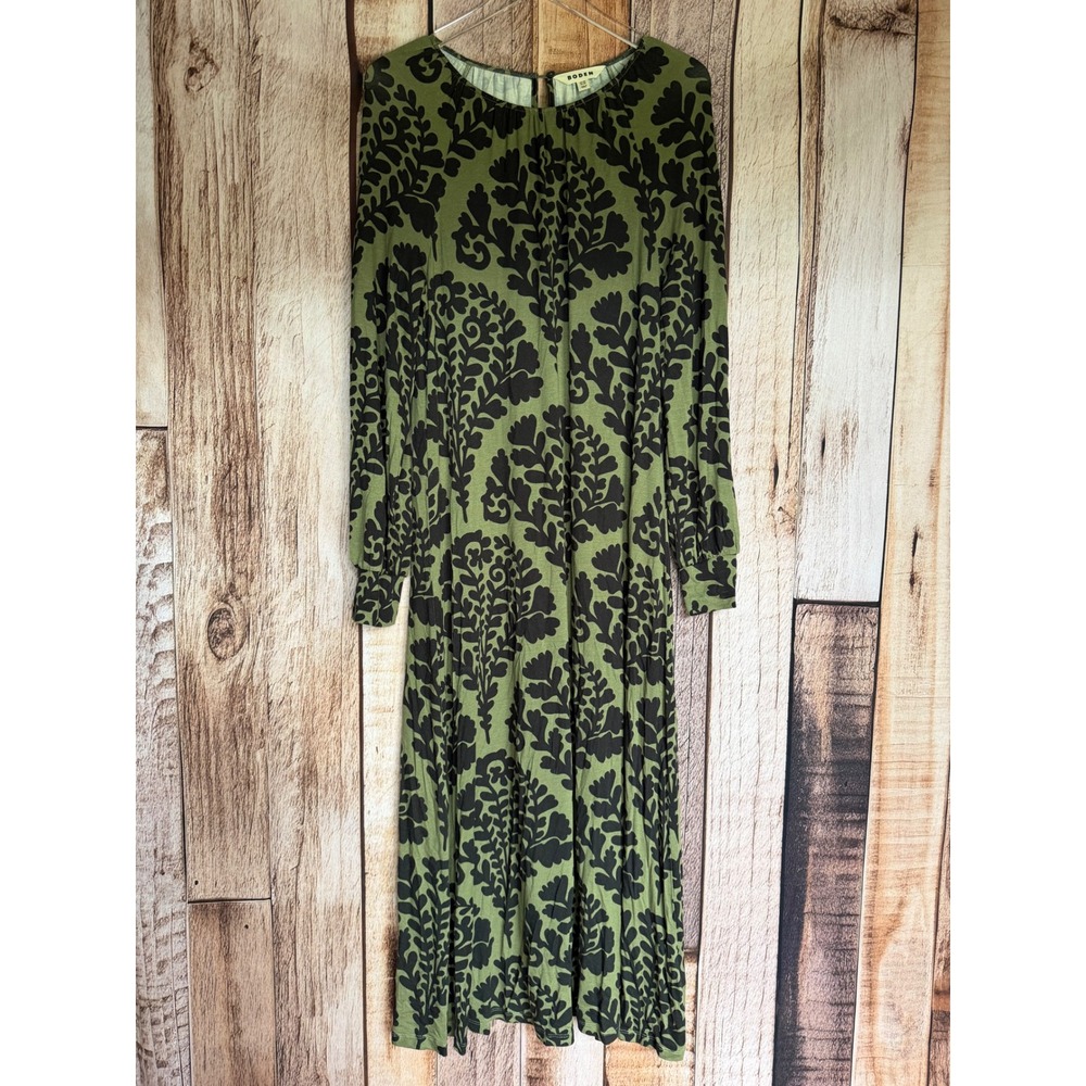 Boden‎ Midi Dress Botanical Green Floral Elegant Workwear Preppy Stretch US 12